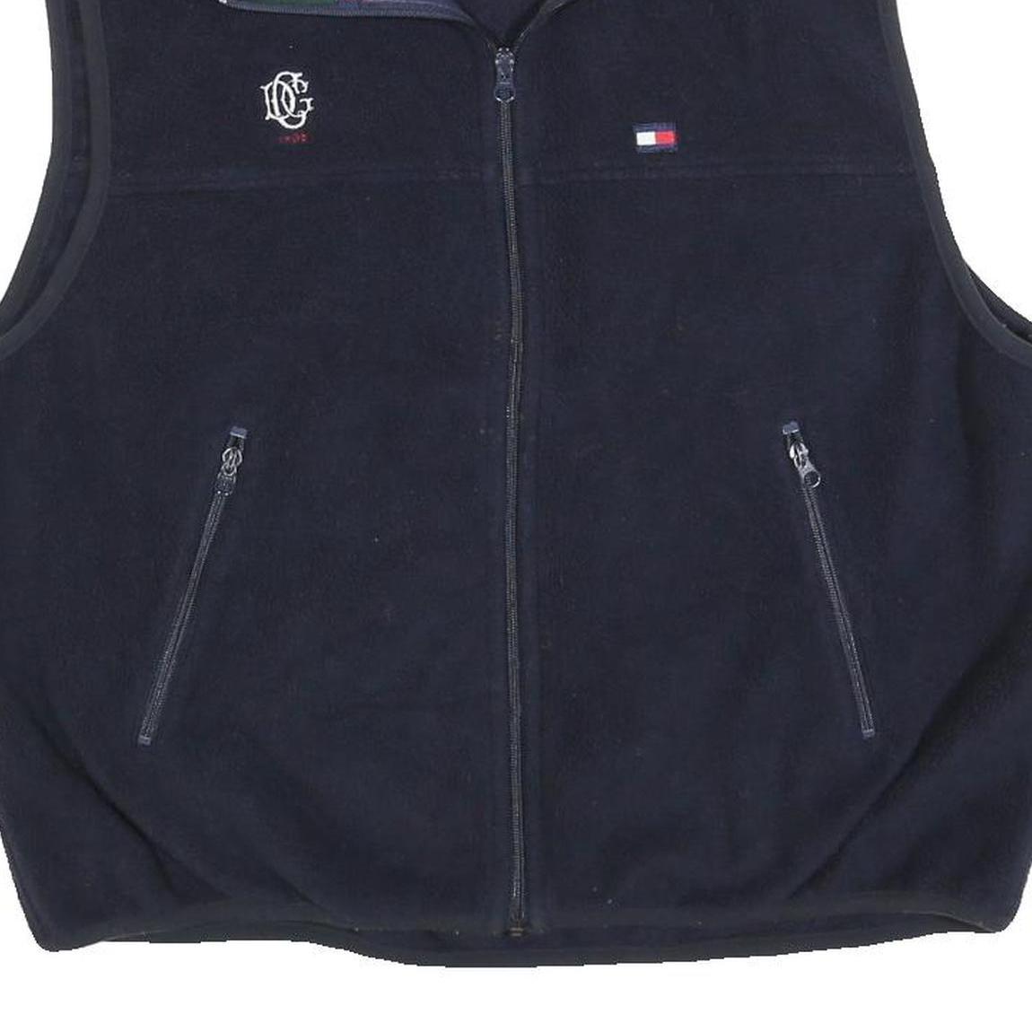 TOMMY HILFIGER Mens Navy Green Logo Zip Jacket L Polyester Fleece Casual