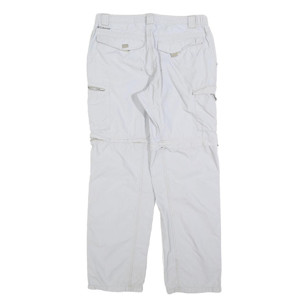 COLUMBIA Mens Polyester Blend White Relaxed Cargo Trousers W34 L30 Outdoor Zip
