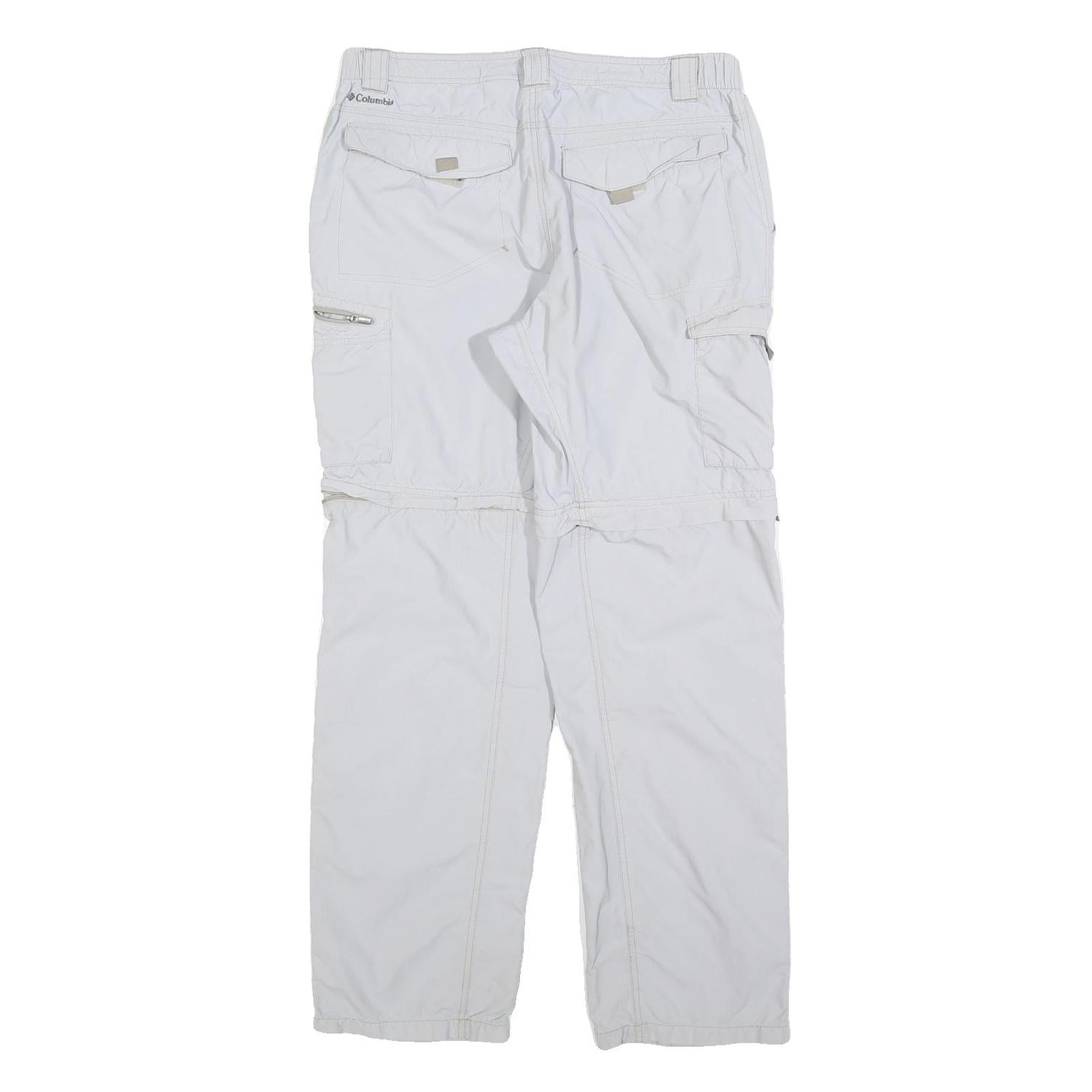 COLUMBIA Mens Polyester Blend White Relaxed Cargo Trousers W34 L30 Outdoor Zip