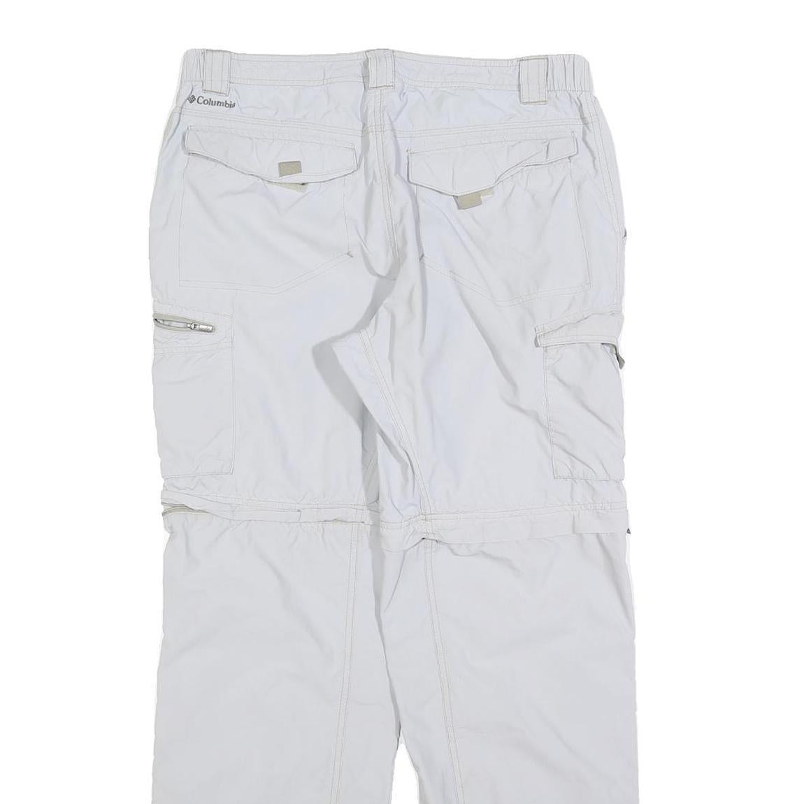 COLUMBIA Mens Polyester Blend White Relaxed Cargo Trousers W34 L30 Outdoor Zip