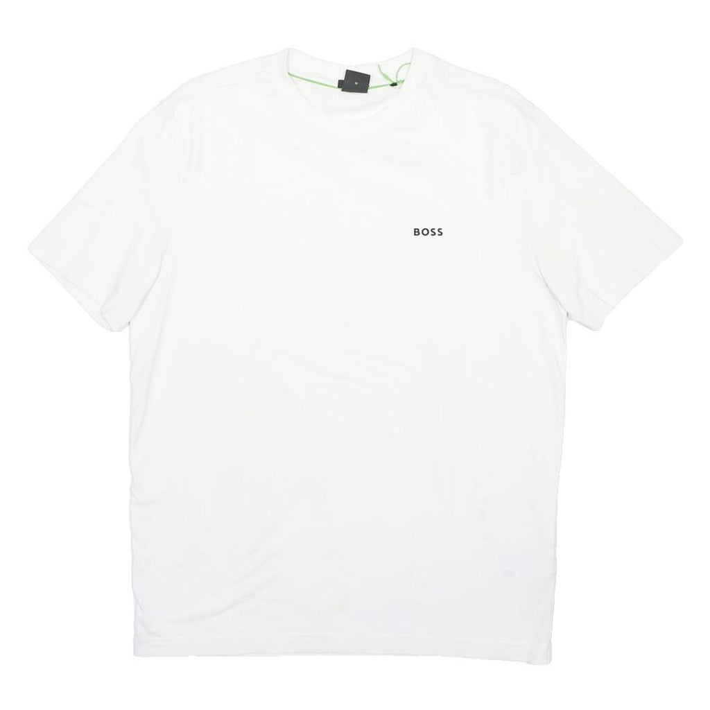 HUGO BOSS Mens White Crew Neck Short Sleeve T-Shirt M Logo Cotton Blend
