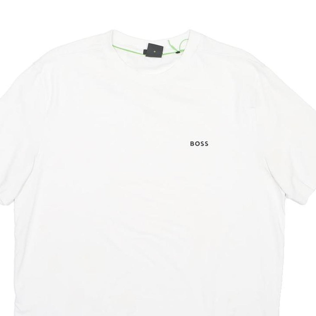 HUGO BOSS Mens White Crew Neck Short Sleeve T-Shirt M Logo Cotton Blend