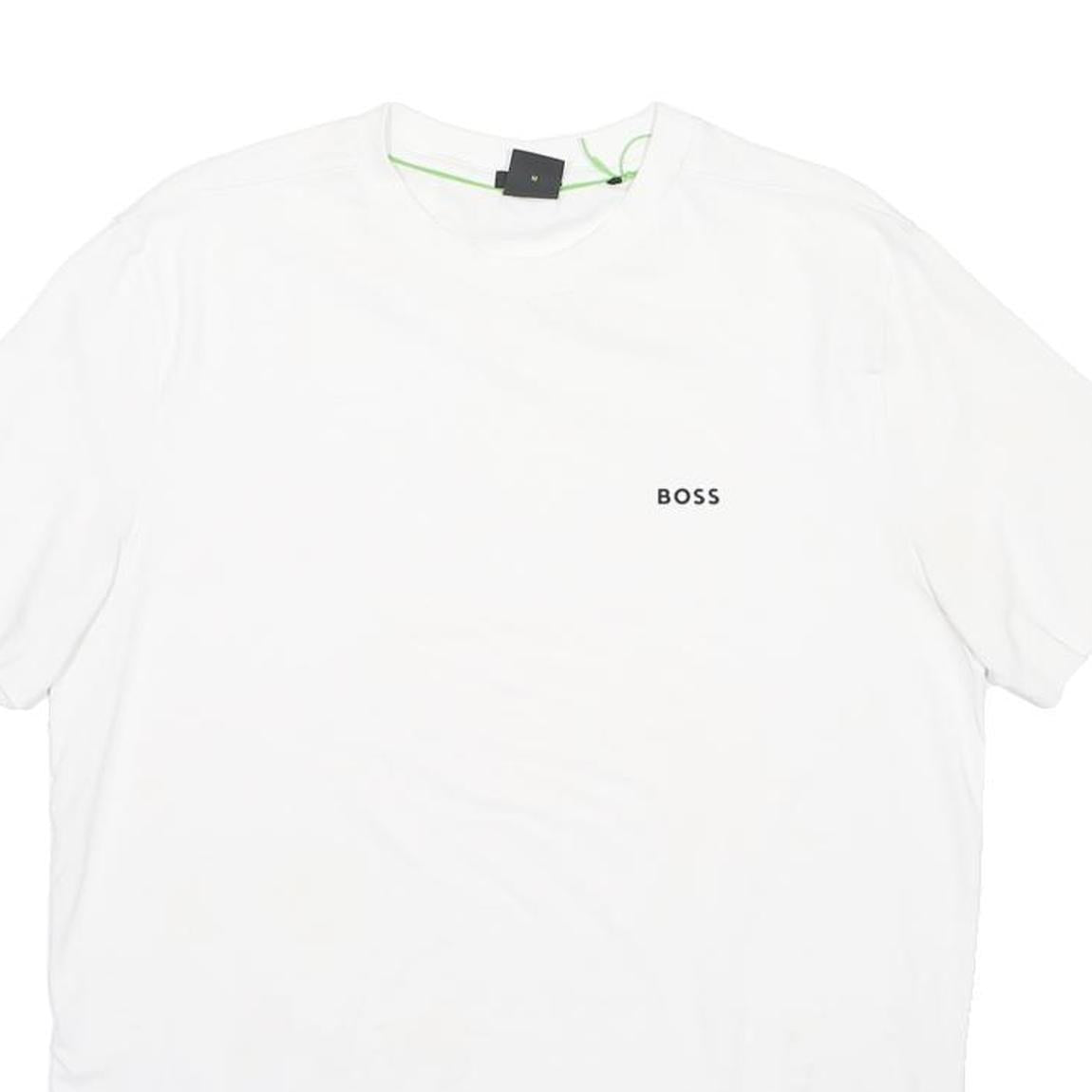 HUGO BOSS Mens White Crew Neck Short Sleeve T-Shirt M Logo Cotton Blend