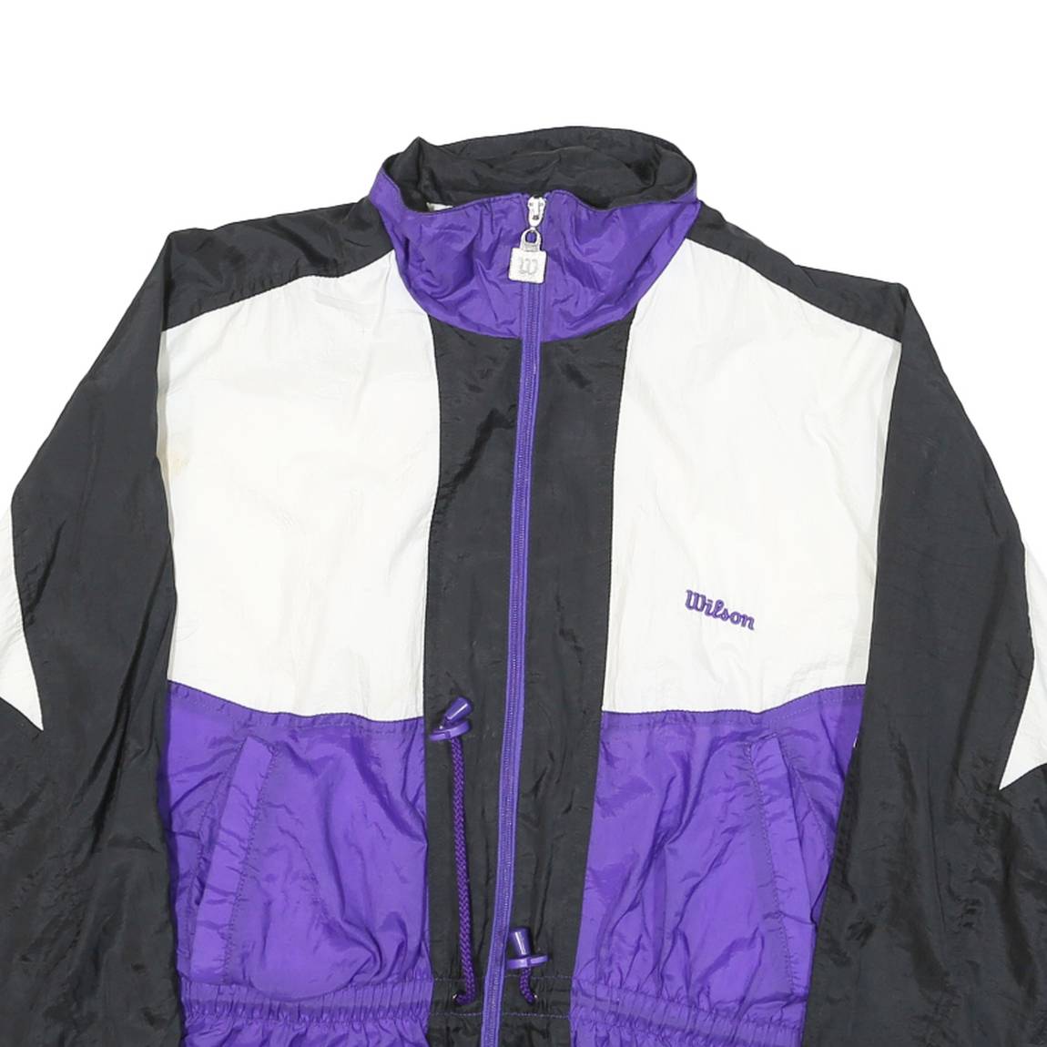 WILSON Womens Purple & Black Nylon Zip Jacket M Colourblock Casual Retro
