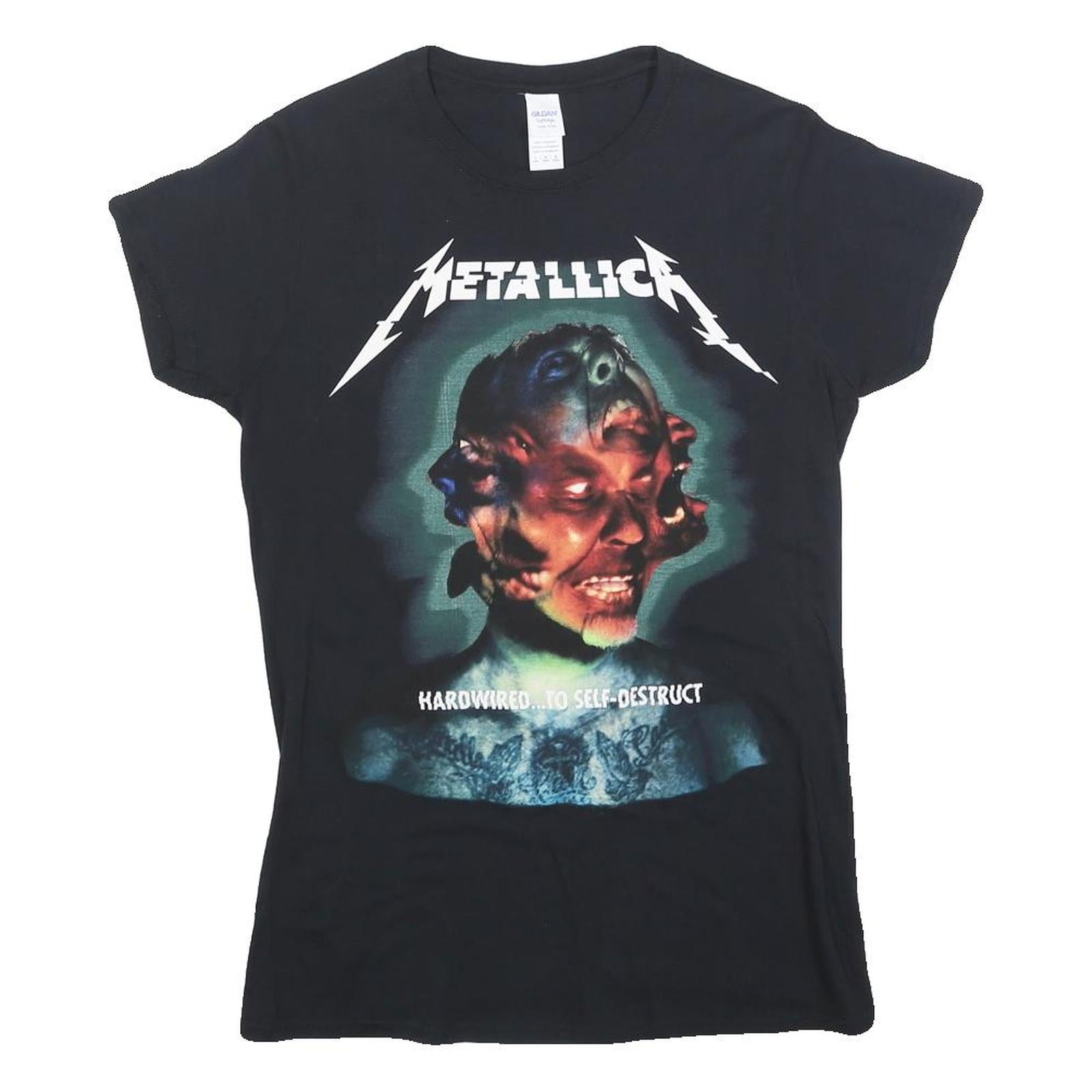 GILDAN Womens Black Metallica Band T-Shirt L Short Sleeve Crew Neck Graphic