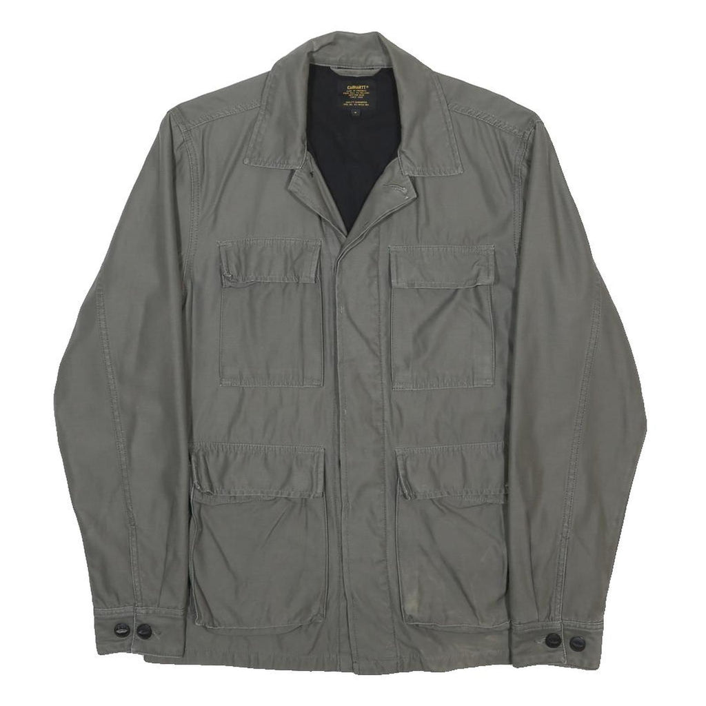 CARHARTT Mens Grey Button Cotton Jacket S Plain Durable Casual Workwear