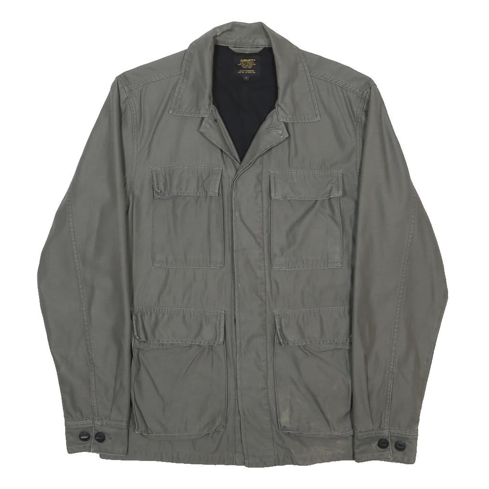 CARHARTT Mens Grey Button Cotton Jacket S Plain Durable Casual Workwear