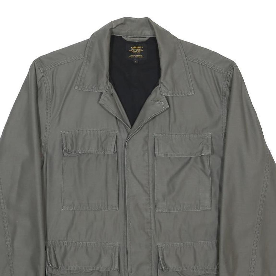 CARHARTT Mens Grey Button Cotton Jacket S Plain Durable Casual Workwear
