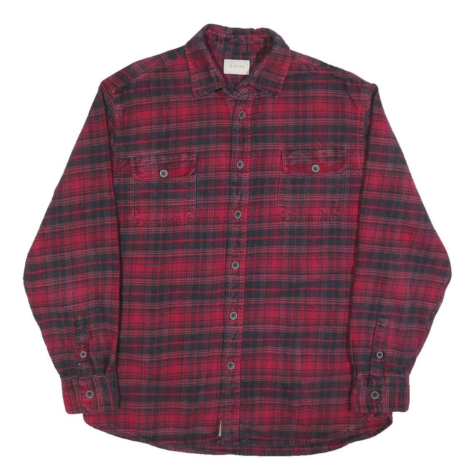 JACHS Womens Red & Black Check Cotton Shirt L Flannel Casual Button-Up