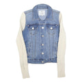GUESS Womens Blue & Cream Denim Jacket S Cotton Cable Knit Sleeves Button