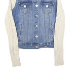 GUESS Womens Blue & Cream Denim Jacket S Cotton Cable Knit Sleeves Button