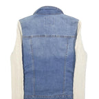 GUESS Womens Blue & Cream Denim Jacket S Cotton Cable Knit Sleeves Button
