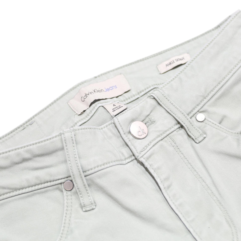CALVIN KLEIN JEANS Womens Cotton Blend Slim Skinny Trousers W25 L25 Light Green