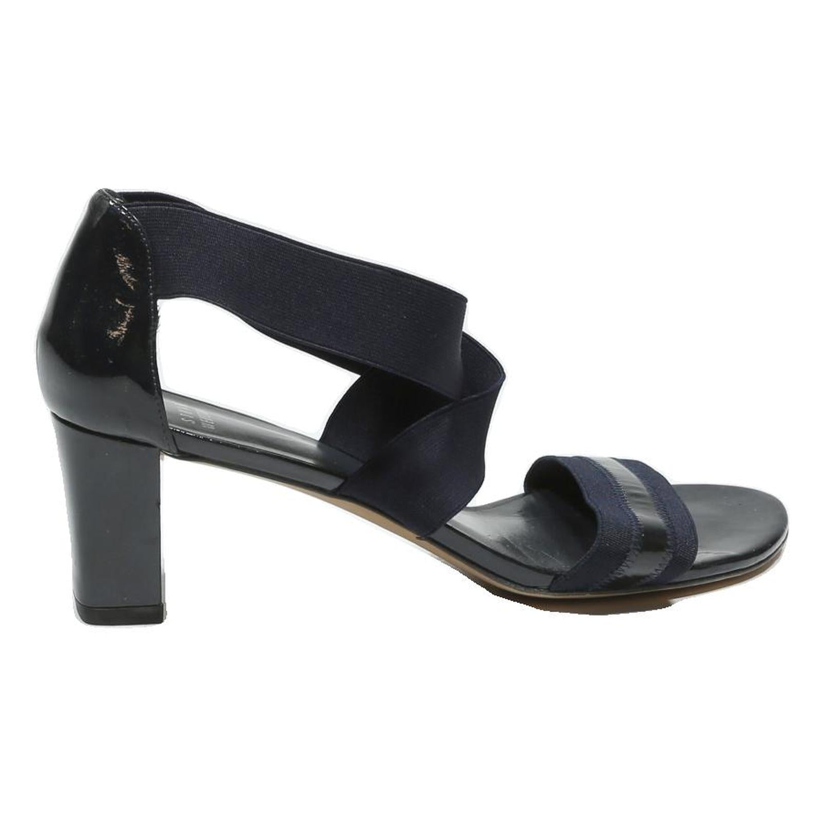 STUART WEITZMAN Womens Navy Blue Elastic Strap Block Heel Sandals Synthetic UK 8