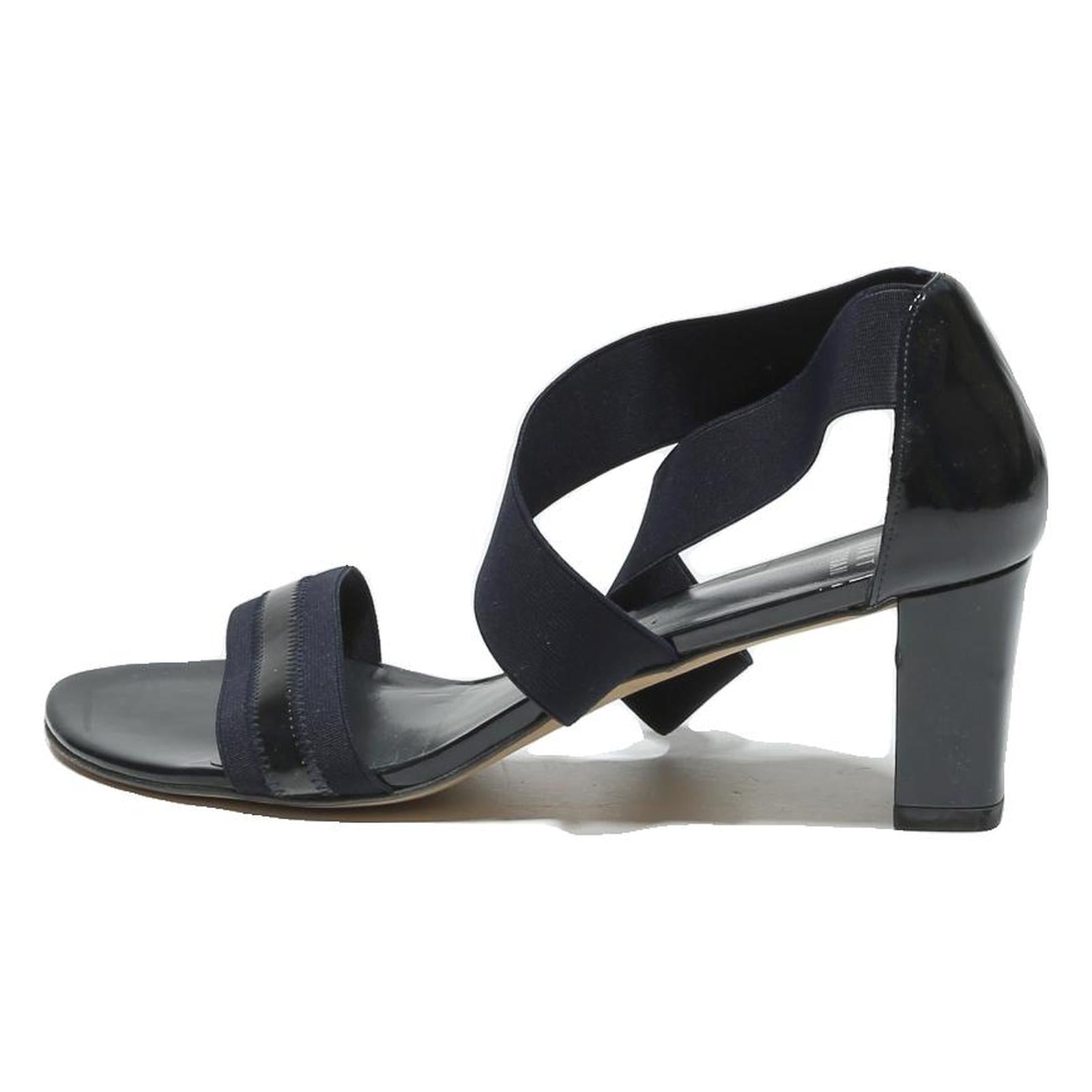 STUART WEITZMAN Womens Navy Blue Elastic Strap Block Heel Sandals Synthetic UK 8