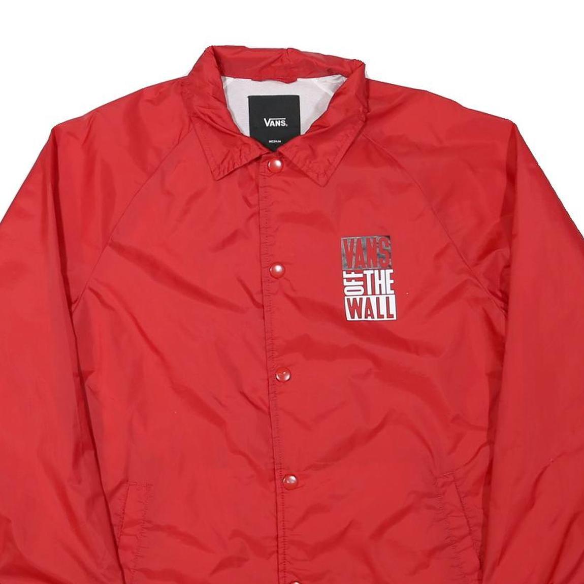 VANS Mens Red Button Nylon Coach Jacket M Off The Wall Print Casual