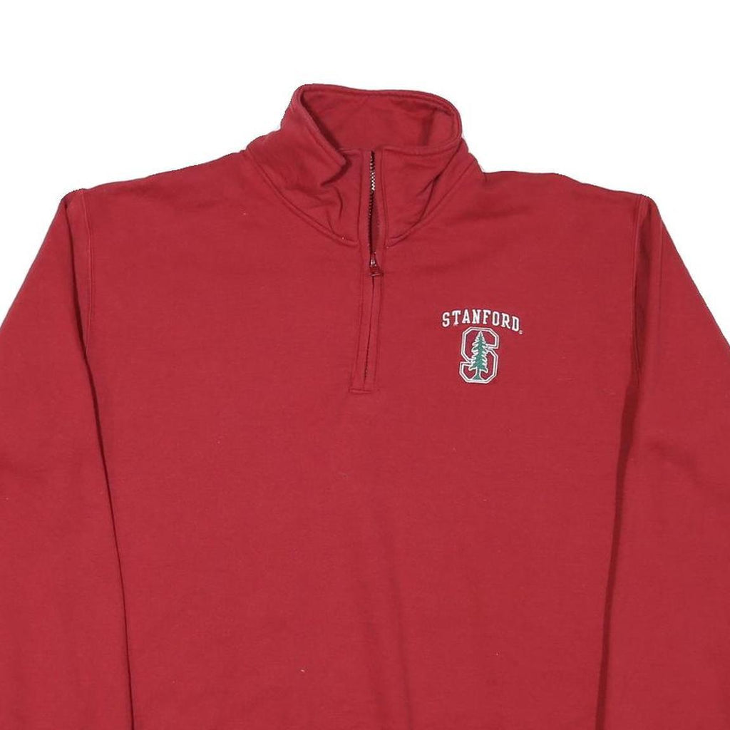 CHAMPION Mens Red Stanford 1/4 Zip Sweatshirt L Cotton Blend Pullover Casual