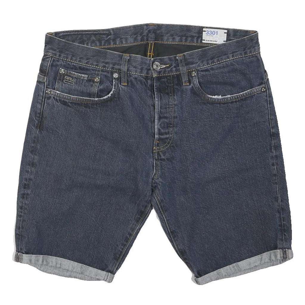 G STAR Mens Denim Blue Casual Shorts L W36 Cotton Blend 3301 Logo