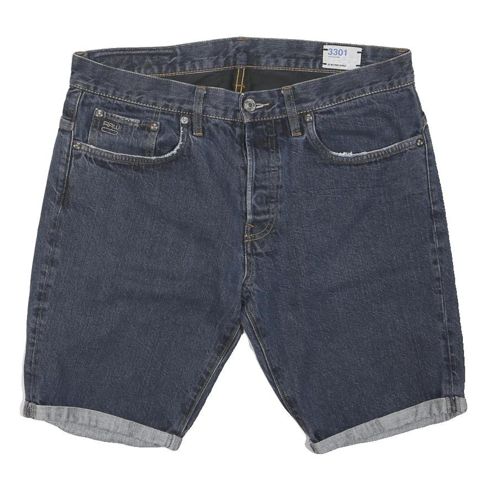 G STAR Mens Denim Blue Casual Shorts L W36 Cotton Blend 3301 Logo