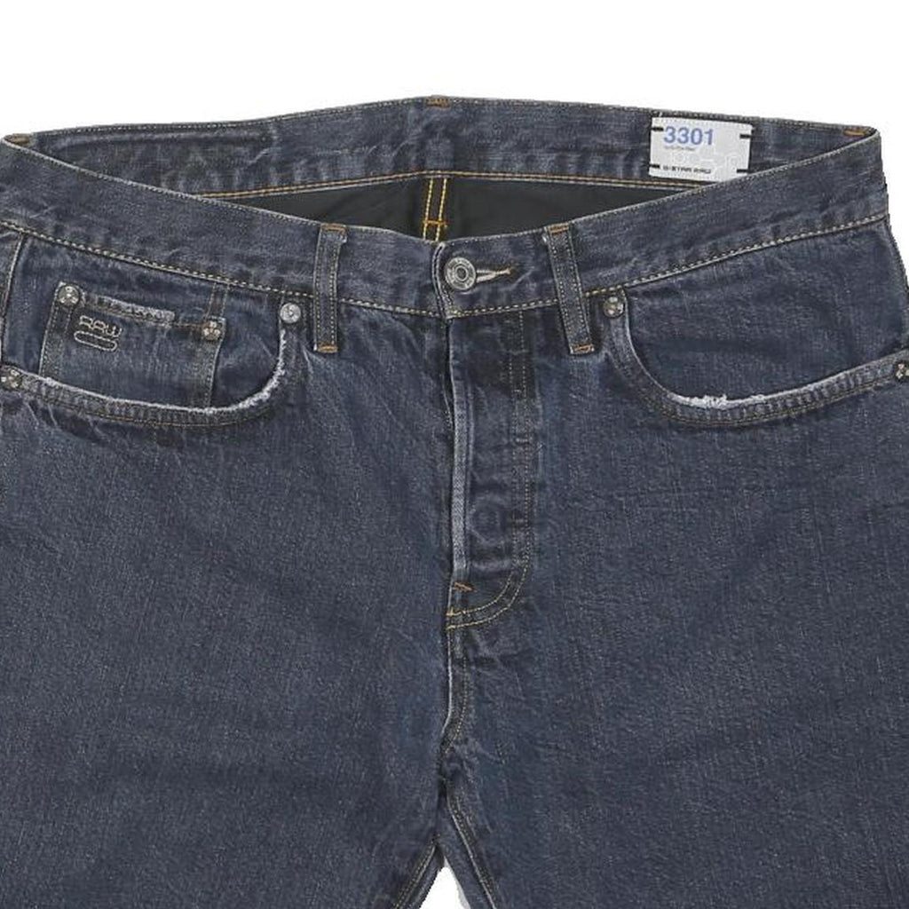 G STAR Mens Denim Blue Casual Shorts L W36 Cotton Blend 3301 Logo