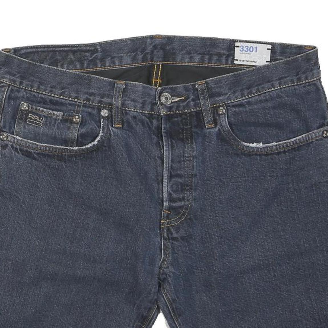 G STAR Mens Denim Blue Casual Shorts L W36 Cotton Blend 3301 Logo