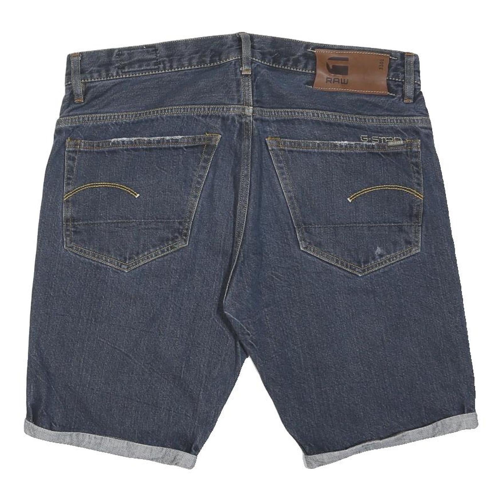 G STAR Mens Denim Blue Casual Shorts L W36 Cotton Blend 3301 Logo