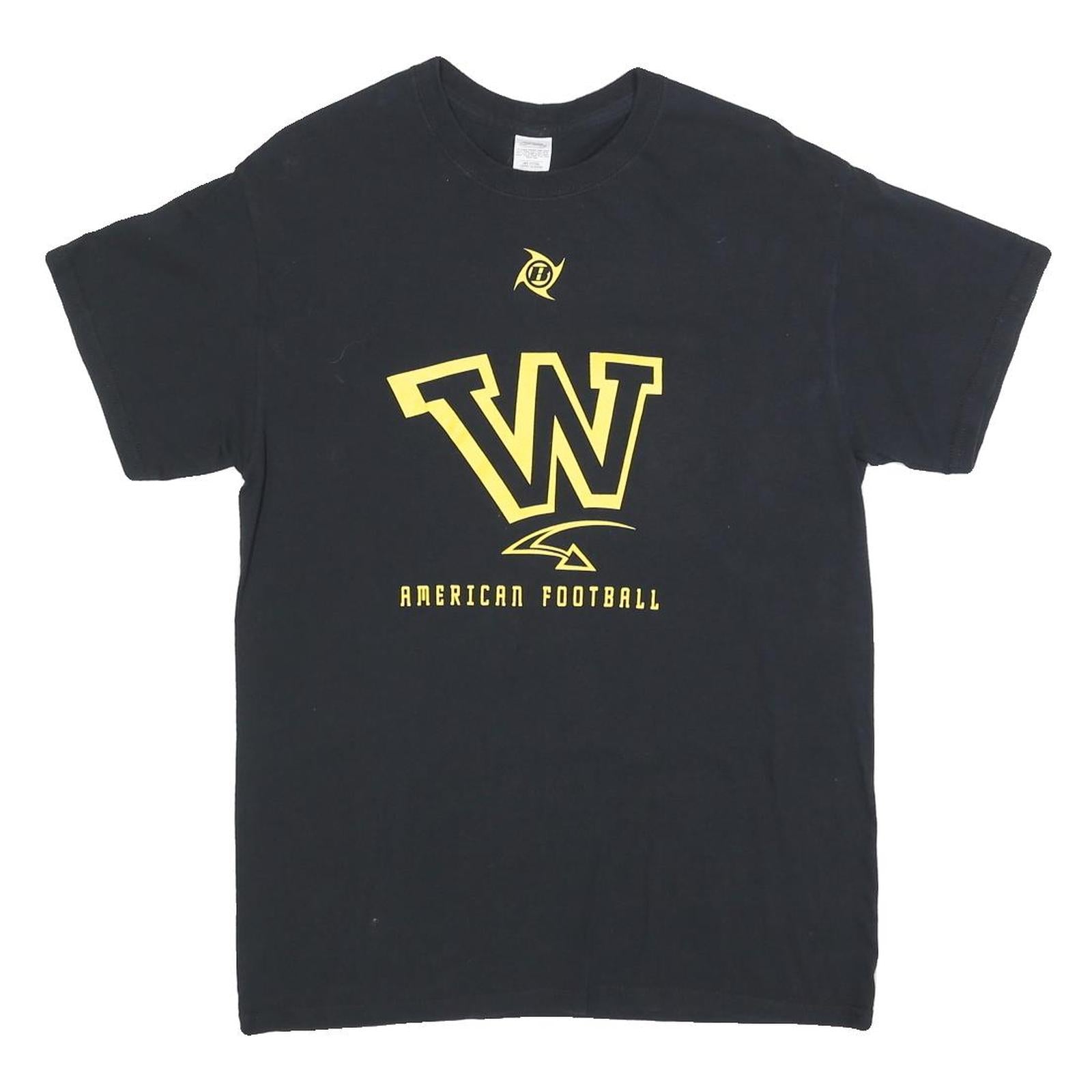 GILDAN Mens Black & Yellow American Football Graphic T-Shirt M Short Sleeve Crew