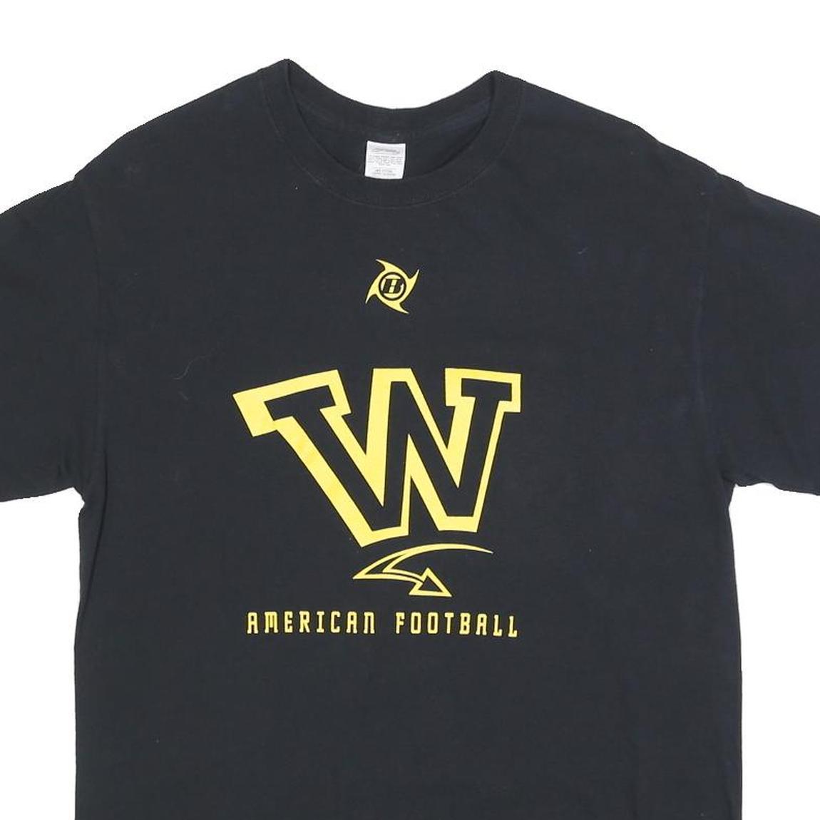 GILDAN Mens Black & Yellow American Football Graphic T-Shirt M Short Sleeve Crew