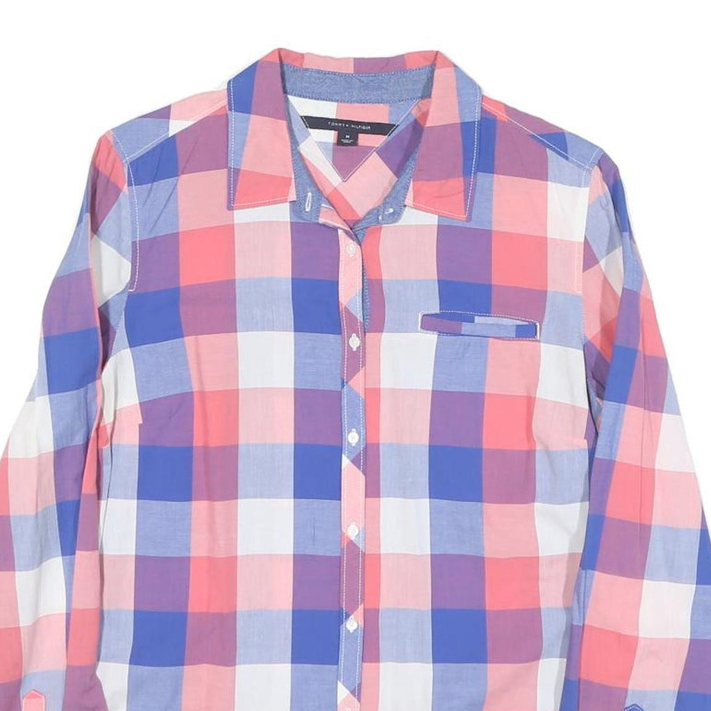 TOMMY HILFIGER Womens Blue & Pink Check Shirt M Casual Cotton Blend Long Sleeve