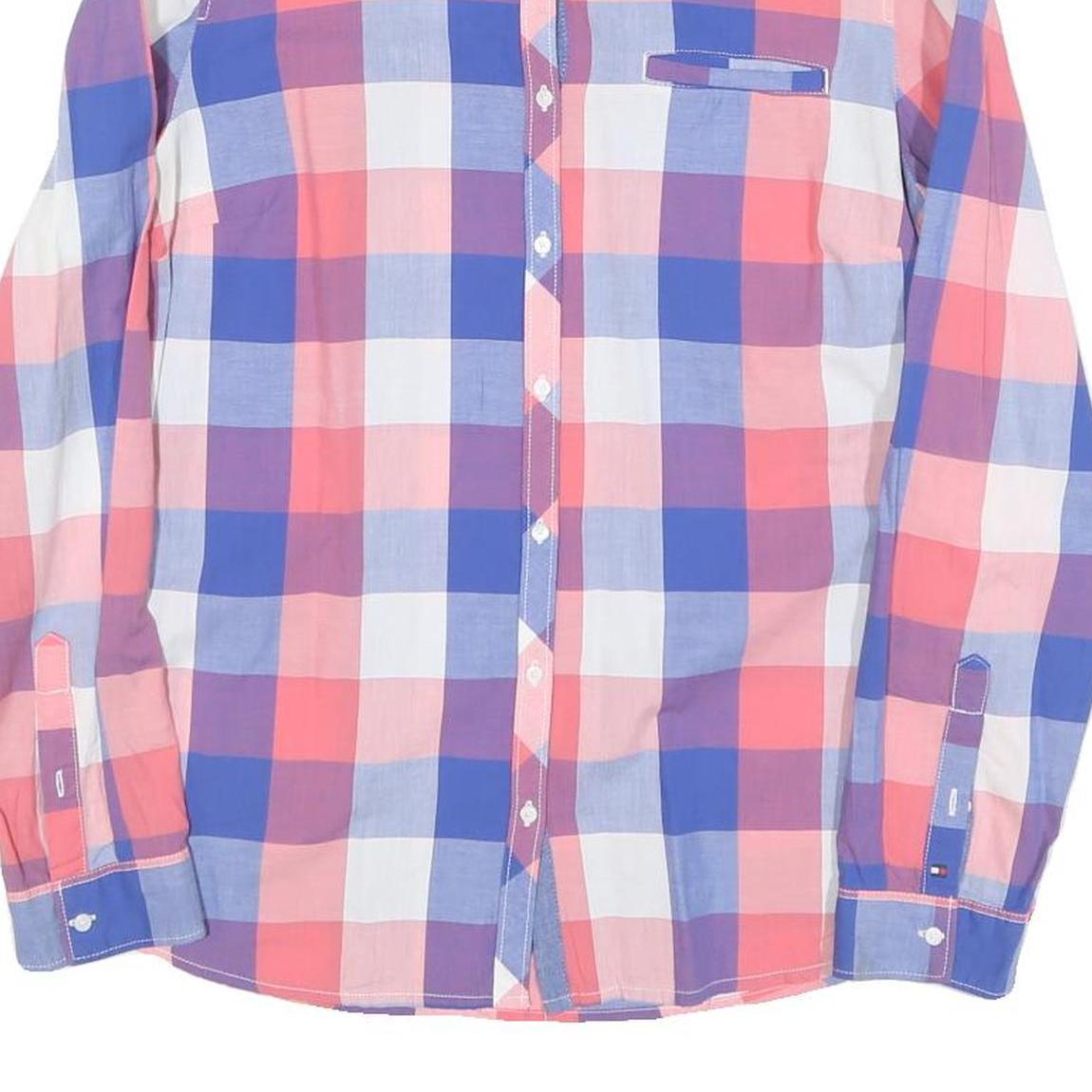 TOMMY HILFIGER Womens Blue & Pink Check Shirt M Casual Cotton Blend Long Sleeve