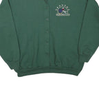 CHEEKO Womens Green Button Up Plain Crew Neck Basic Knit L Jumper Embroidered