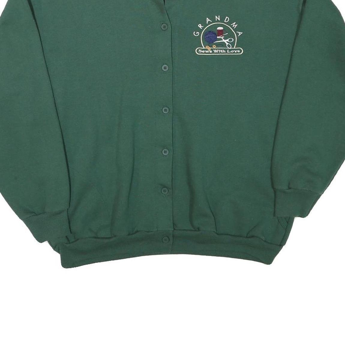 CHEEKO Womens Green Button Up Plain Crew Neck Basic Knit L Jumper Embroidered