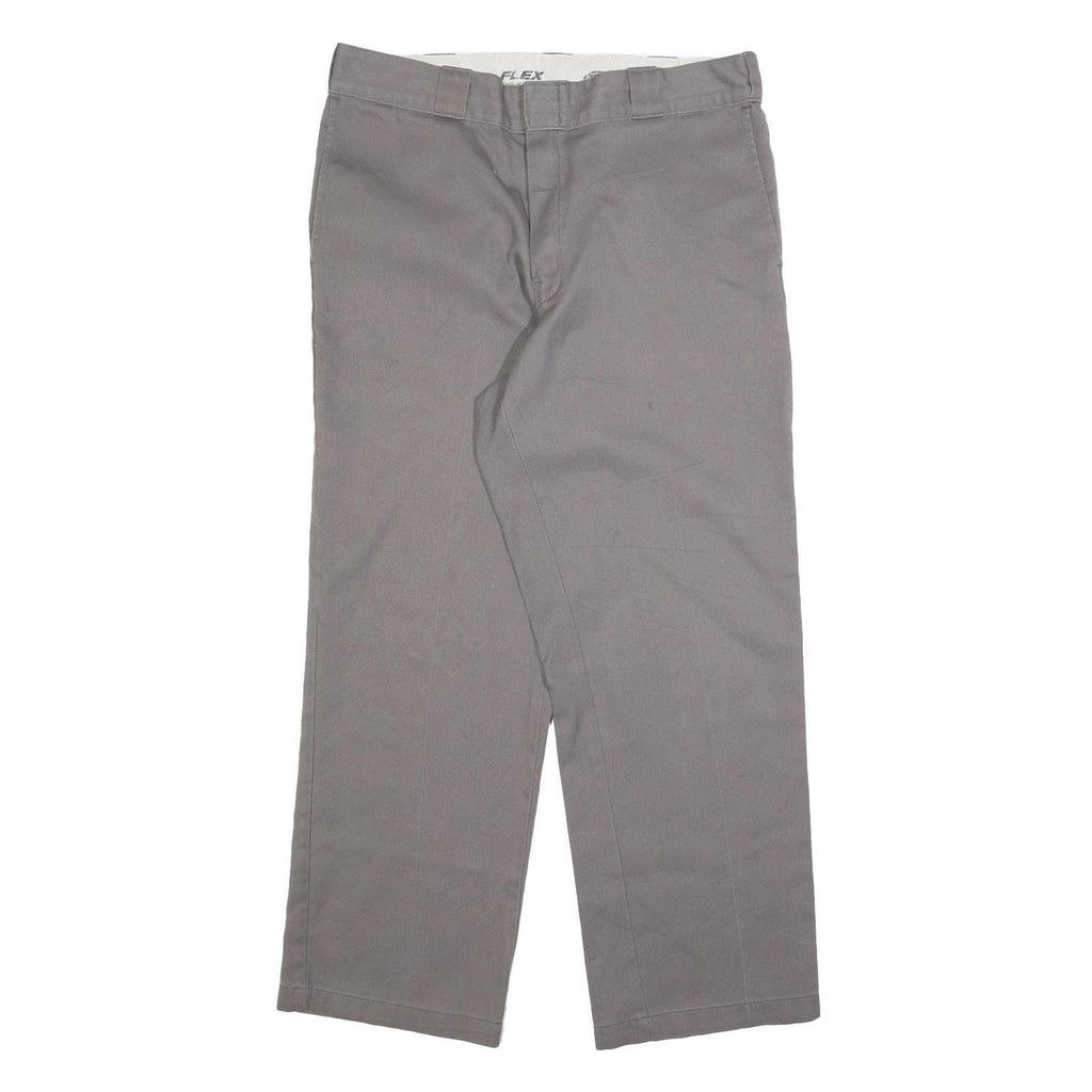 DICKIES Mens Regular Grey Cotton Blend Trousers W34 L29 Workwear Zip Closure