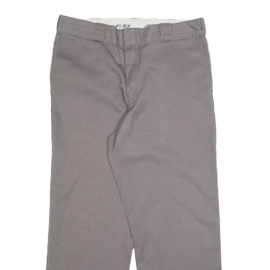 DICKIES Mens Regular Grey Cotton Blend Trousers W34 L29 Workwear Zip Closure