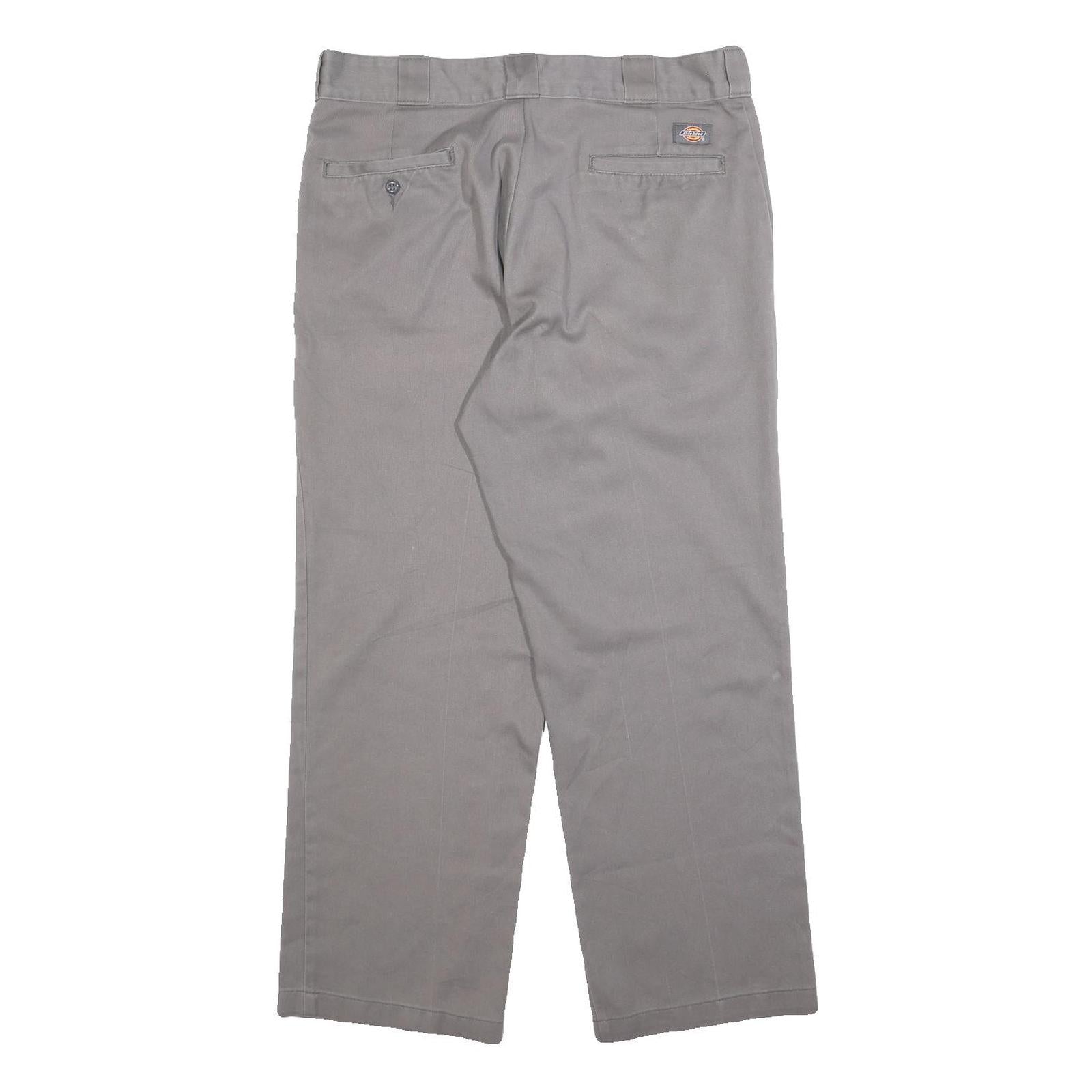 DICKIES Mens Regular Grey Cotton Blend Trousers W34 L29 Workwear Zip Closure