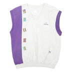 PUMA Mens White & Purple Davis Cup Sleeveless Sweatshirt M Cotton Blend V-Neck