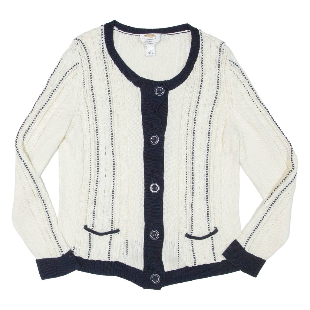 TALBOTS Womens Cardigan Cream Tight Knit L