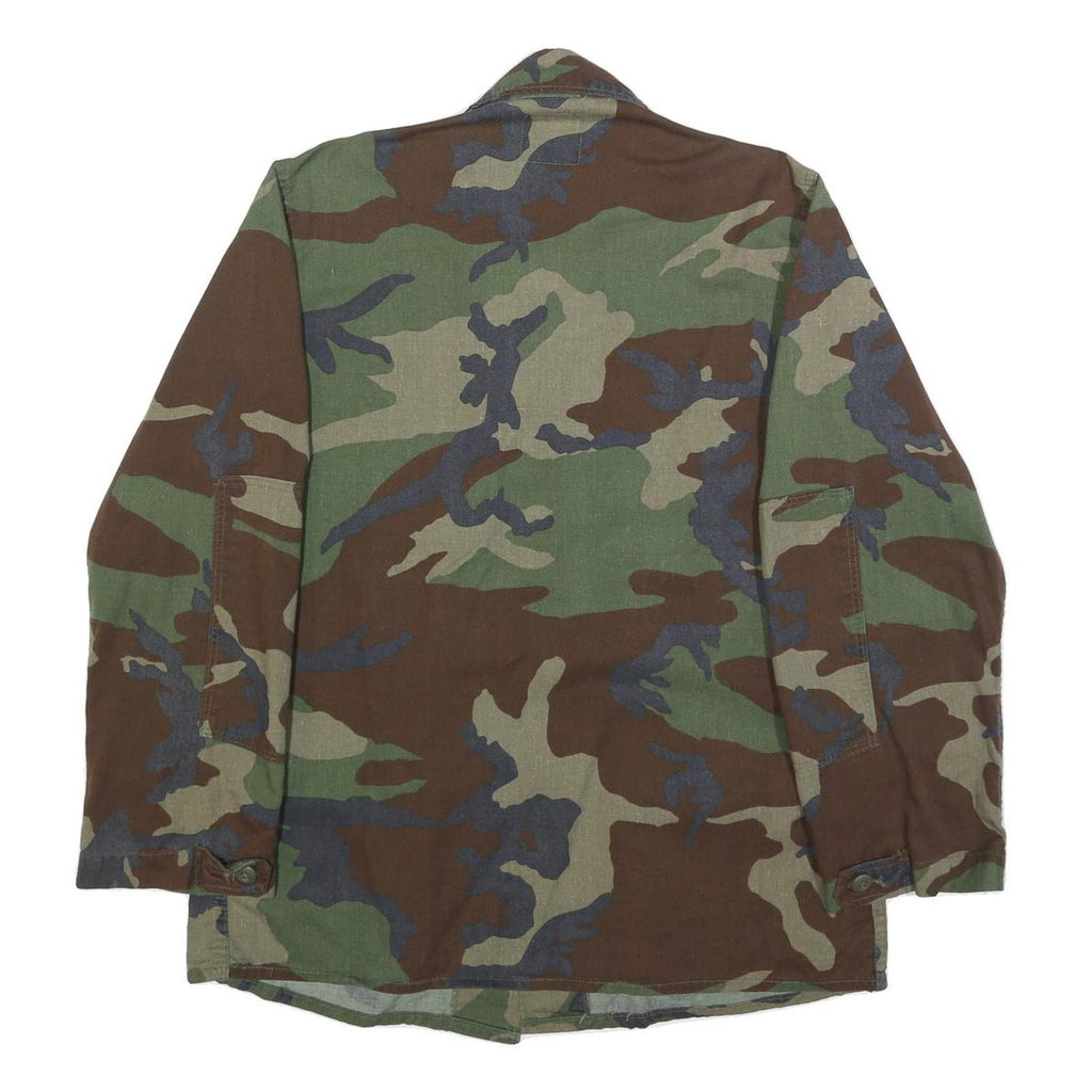 Mens Green Brown Camouflage Cotton Blend Button Jacket S Military Style Pocketed