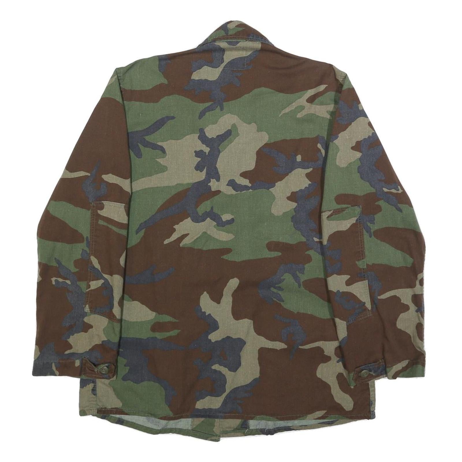 Mens Green Brown Camouflage Cotton Blend Button Jacket S Military Style Pocketed