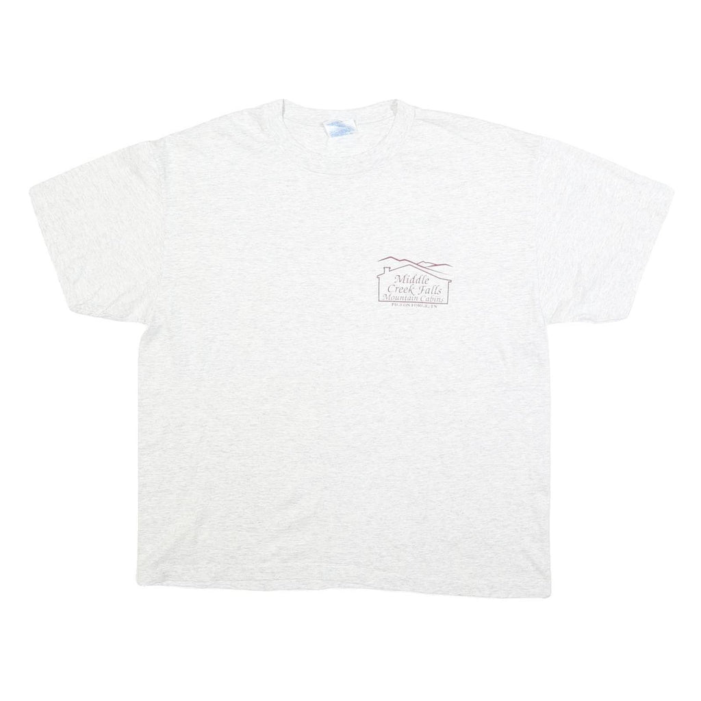 HANES Mens White Mountain Cabins Graphic T-Shirt L Short Sleeve Crew Neck Cabin