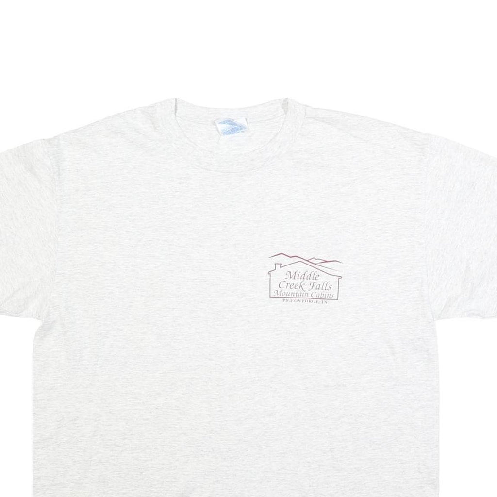 HANES Mens White Mountain Cabins Graphic T-Shirt L Short Sleeve Crew Neck Cabin