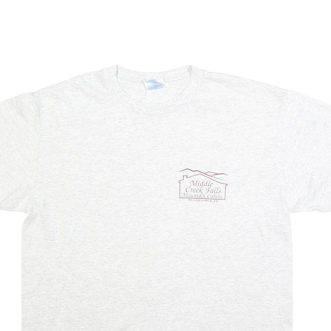 HANES Mens White Mountain Cabins Graphic T-Shirt L Short Sleeve Crew Neck Cabin