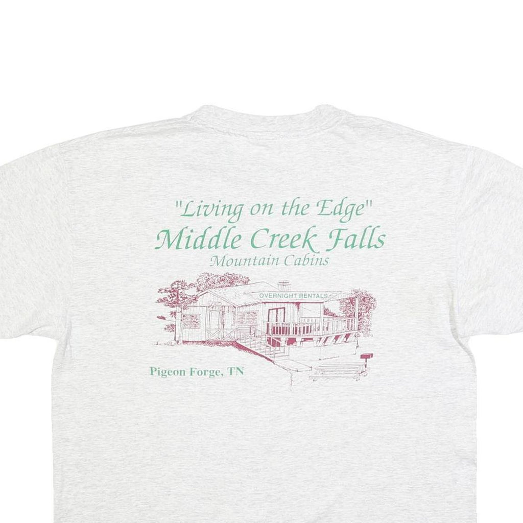 HANES Mens White Mountain Cabins Graphic T-Shirt L Short Sleeve Crew Neck Cabin