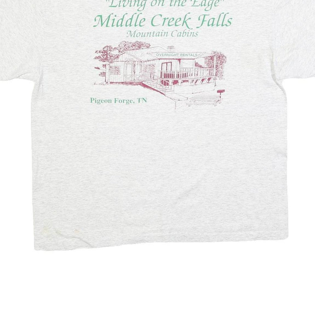 HANES Mens White Mountain Cabins Graphic T-Shirt L Short Sleeve Crew Neck Cabin