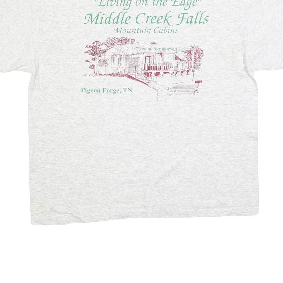 HANES Mens White Mountain Cabins Graphic T-Shirt L Short Sleeve Crew Neck Cabin