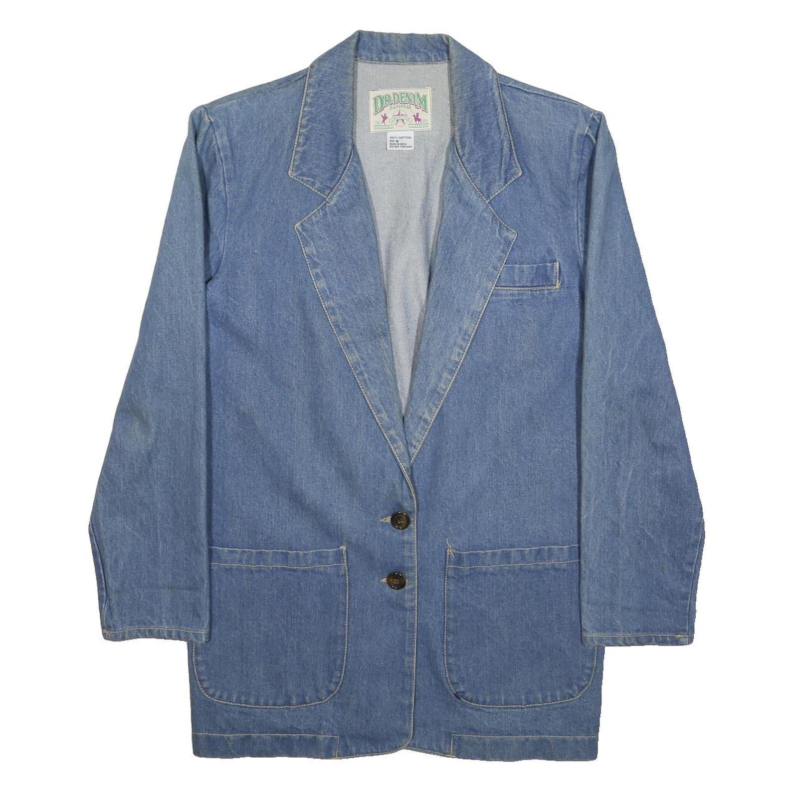 DR DENIM Womens Blue Denim Jacket M Cotton Button Plain Classic Fit Casual