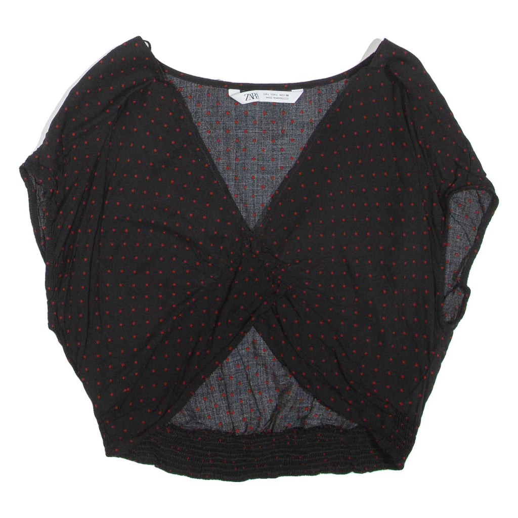 ZARA Womens Cropped Top Black V-Neck Spotted L