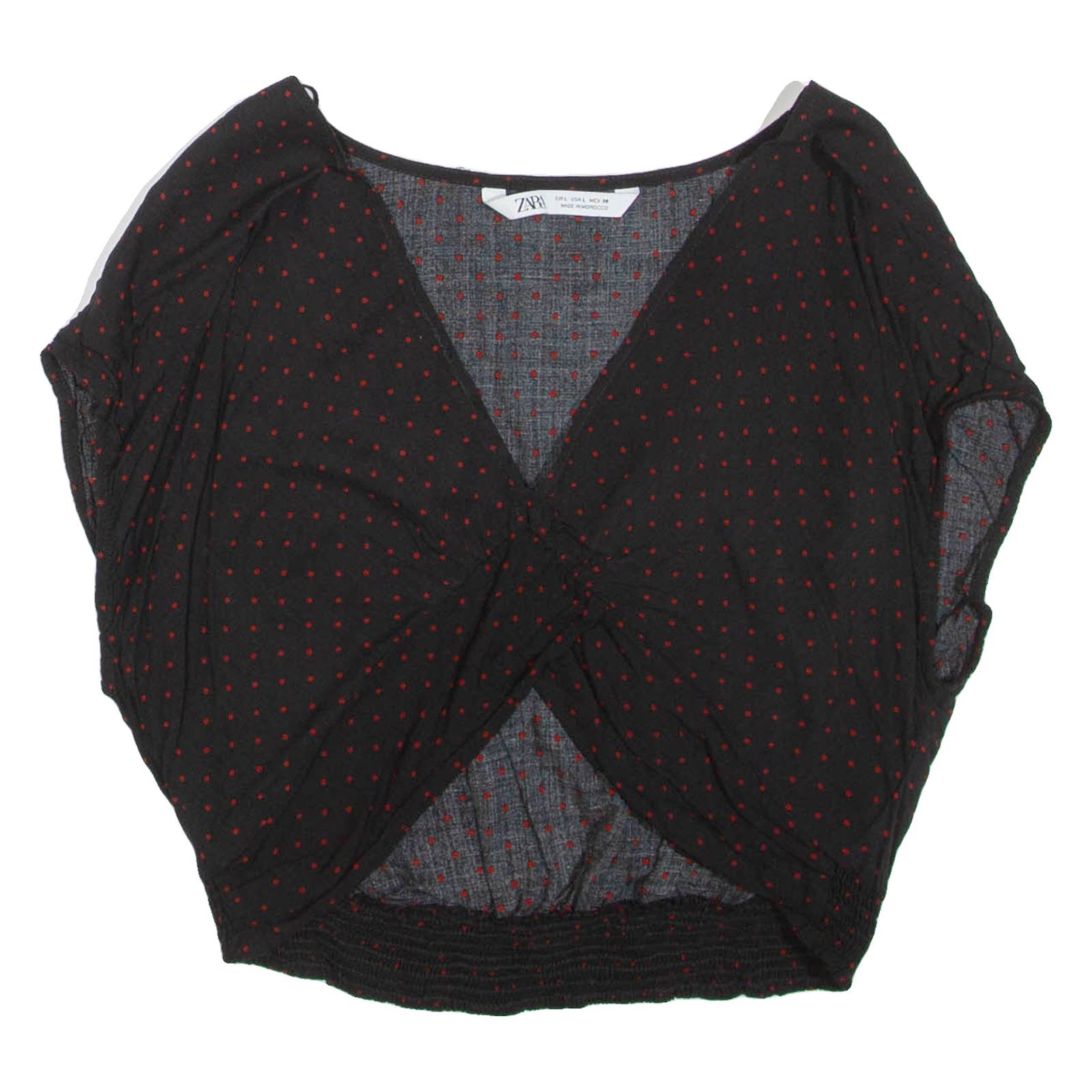 ZARA Womens Cropped Top Black V-Neck Spotted L