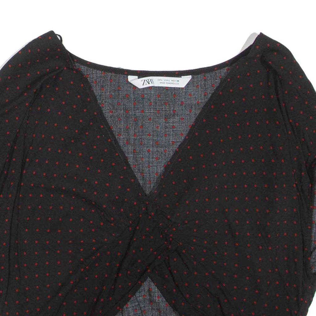 ZARA Womens Cropped Top Black V-Neck Spotted L