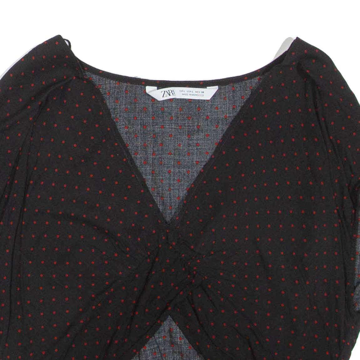 ZARA Womens Cropped Top Black V-Neck Spotted L